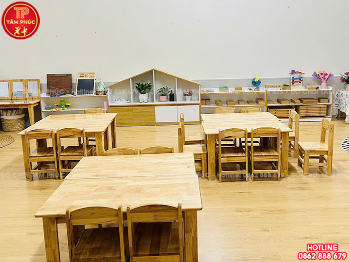 Bàn gỗ cho bé mầm non chân gỗ cao 50cm NT1-011