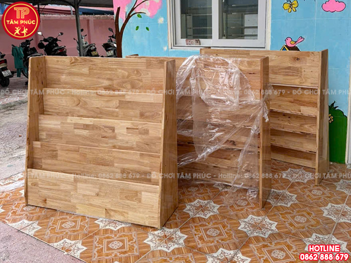 Giá sách thư viện gỗ mầm non mẫu 1 NT4-001