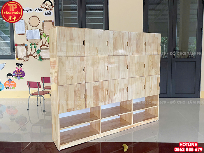 Tủ ba lô gỗ kèm ngăn để giày dép (12 ô, 15 ô, 16 ô, 18 ô, 20 ô) NT4-014