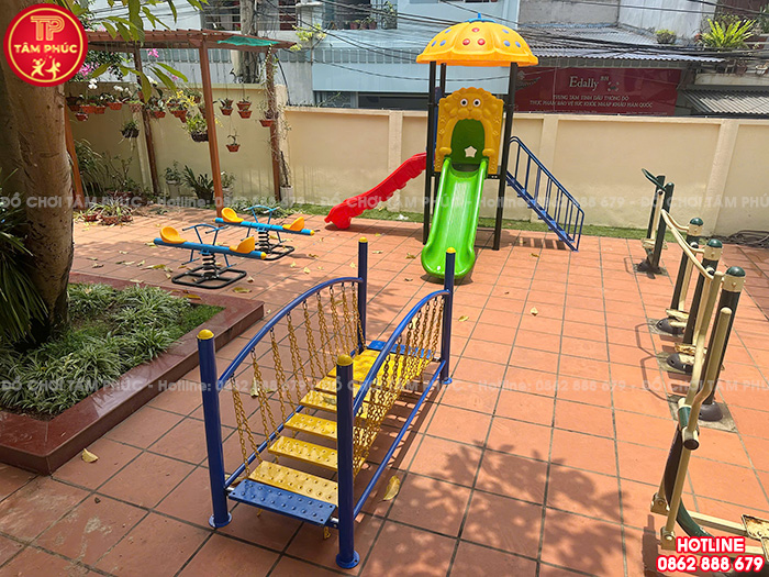 Nhà chòi cầu trượt ngoài trời 1 khối 2 máng TP1-002