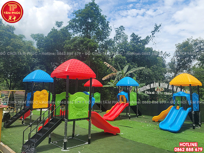 Nhà chòi 1 khối cầu trượt máng đôi ngoài trời TP1-011