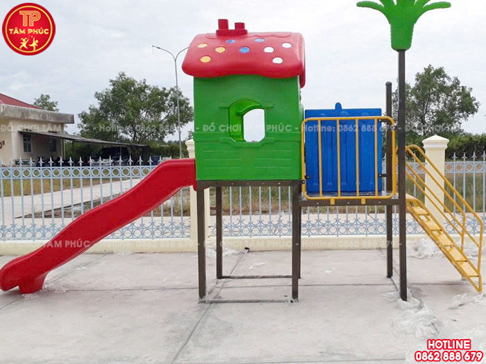 Nhà chòi cầu trượt 1 khối mái cổ tích ngoài trời TP1-014