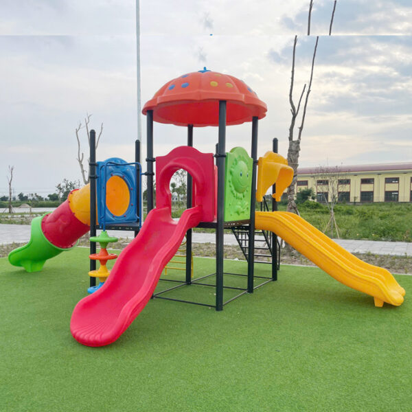 Nhà chòi cầu trượt ngoài trời 2 khối máng ống TP1-041