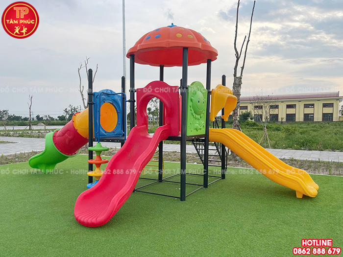 Nhà chòi cầu trượt ngoài trời 2 khối máng ống TP1-041