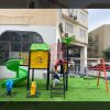 Nhà chòi cầu trượt 2 khối máng xoắn kèm xích đu TP1-044