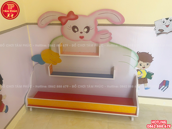Giá để đồ chơi 3 tầng gỗ MDF con Thỏ cho bé NT3-005