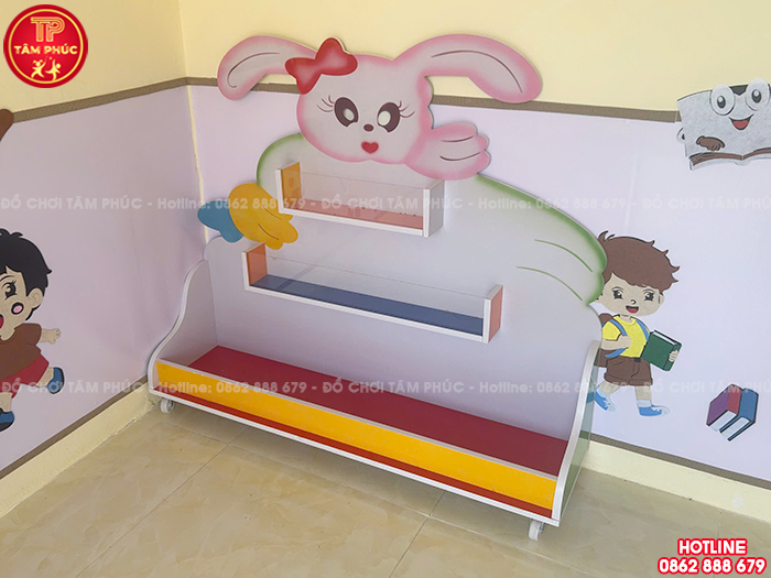 Giá để đồ chơi 3 tầng gỗ MDF con Thỏ cho bé NT3-005
