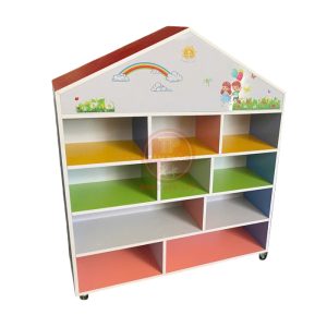 Giá kệ gỗ MDF cho bé mầm non 4 tầng ngôi nhà NT3-024