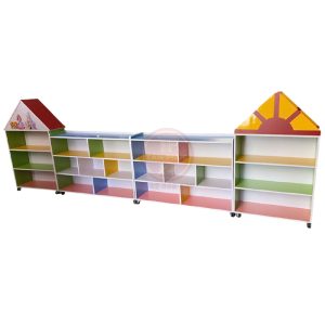Kệ để đồ cho bé mầm non gỗ MDF ngôi nhà 4 khối NT3-072