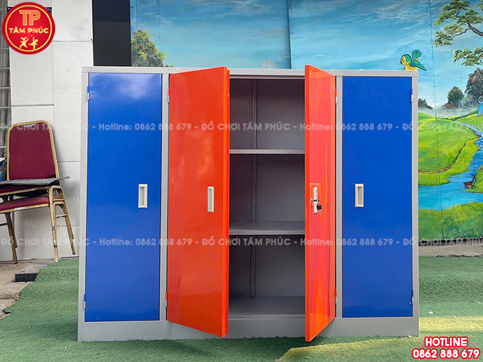 Tủ đựng chăn màn cho bé mầm non bằng sắt giá rẻ NT5-003