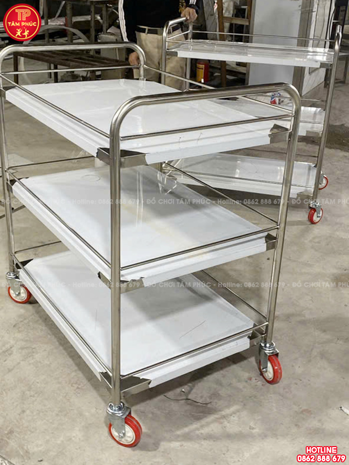 Xe đẩy thức ăn 2 tầng, 3 tầng bằng inox NT8-010