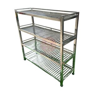 Giá để đồ inox 4 tầng thanh nan trong bếp trường mầm non NT8-014