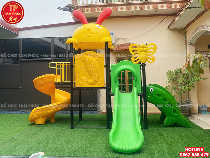 Cầu trượt liên hoàn ngoài trời 2 khối mái Thỏ TP1-118