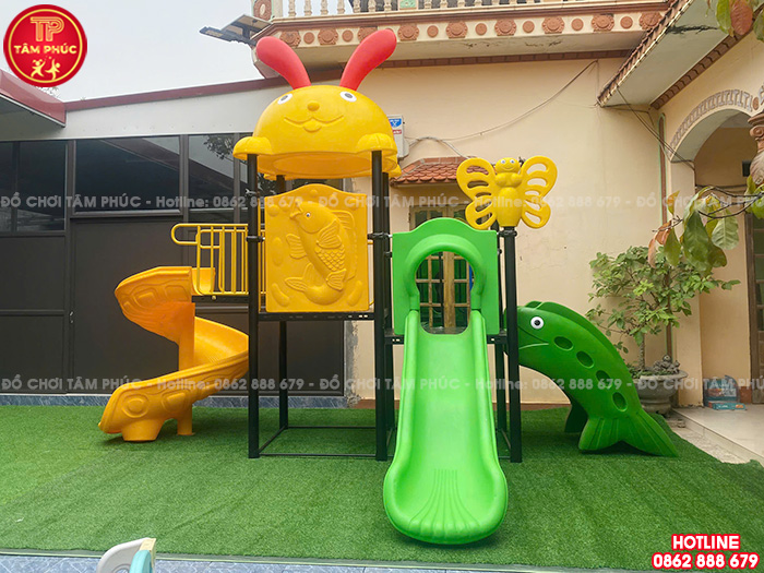 Cầu trượt liên hoàn ngoài trời 2 khối mái Thỏ TP1-118