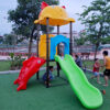 Nhà chòi cầu trượt ngoài trời 1 khối mái Mèo máng đơn TP1-129