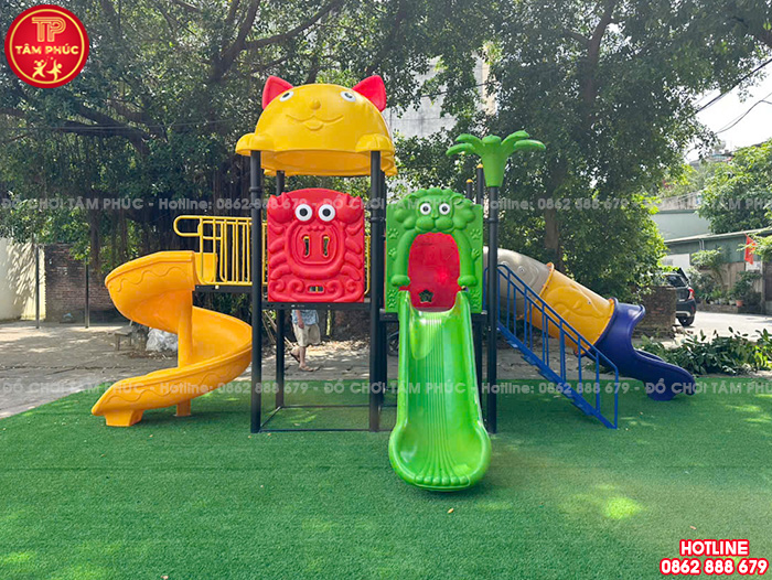 Cầu trượt liên hoàn ngoài trời 3 máng trượt 3 khối TP1-140