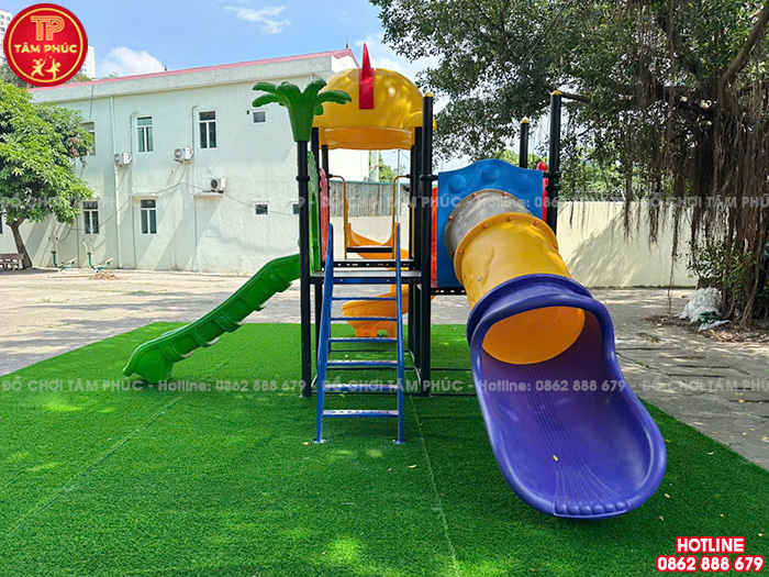 Cầu trượt liên hoàn ngoài trời 3 máng trượt 3 khối TP1-140