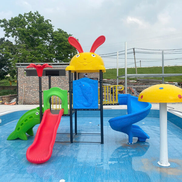 Cầu trượt liên hoàn ngoài trời 2 khối cho bể bơi trẻ em TP12-027
