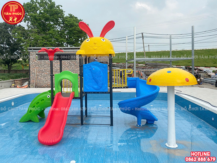 Cầu trượt liên hoàn ngoài trời 2 khối cho bể bơi trẻ em TP12-027
