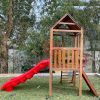 Nhà chòi cầu trượt gỗ ngoài trời cho trẻ em TPG1-002
