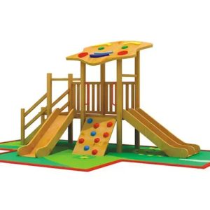 Nhà chòi cầu trượt gỗ ngoài trời cho bé 1 khối TPG1-003