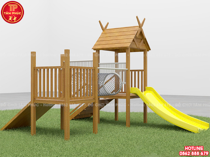 Cầu trượt liên hoàn bằng gỗ ngoài trời cho bé TPG1-004