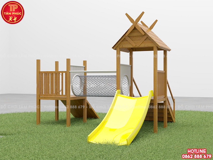 Cầu trượt liên hoàn bằng gỗ ngoài trời cho bé TPG1-004