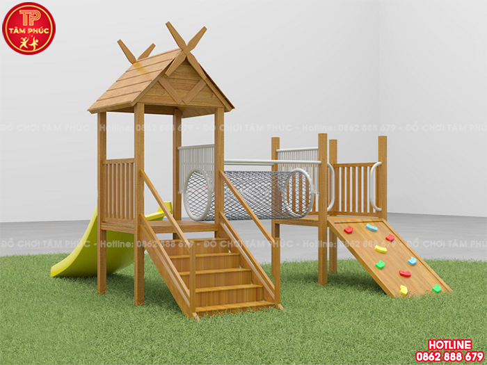 Cầu trượt liên hoàn bằng gỗ ngoài trời cho bé TPG1-004