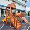 Cầu trượt liên hoàn gỗ ngoài trời 2 khối ống chui TPG1-005