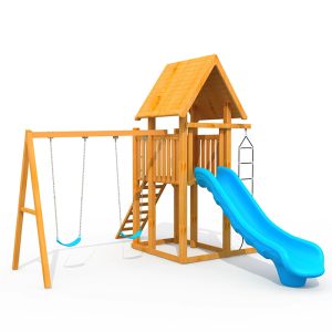 Nhà chòi cầu trượt kèm xích đu gỗ ngoài trời cho bé TPG1-006