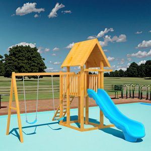 Nhà chòi cầu trượt kèm xích đu gỗ ngoài trời cho bé TPG1-006