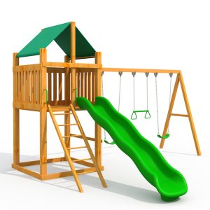 Cầu trượt kèm xích đu xà đu tay bằng gỗ ngoài trời TPG1-007