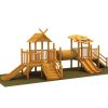 Cầu trượt liên hoàn ngoài trời gỗ cho bé 3 khối ống chui TPG1-009