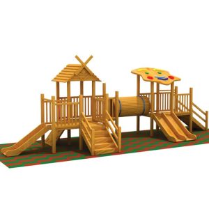 Cầu trượt liên hoàn ngoài trời gỗ cho bé 3 khối ống chui TPG1-009