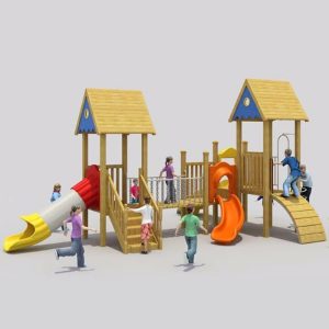 Cầu trượt liên hoàn gỗ ngoài trời cho bé 3 khối TPG1-010