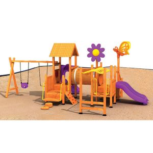 Cầu trượt liên hoàn gỗ kèm xích đu và xà đu tay thể chất TPG1-011