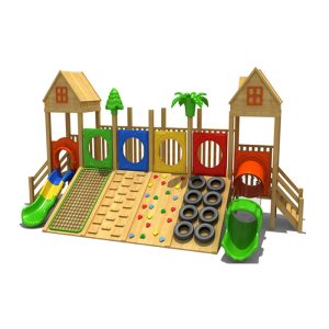 Bộ cầu trượt liên hoàn ngoài trời gỗ đa năng cho trẻ TPG1-013