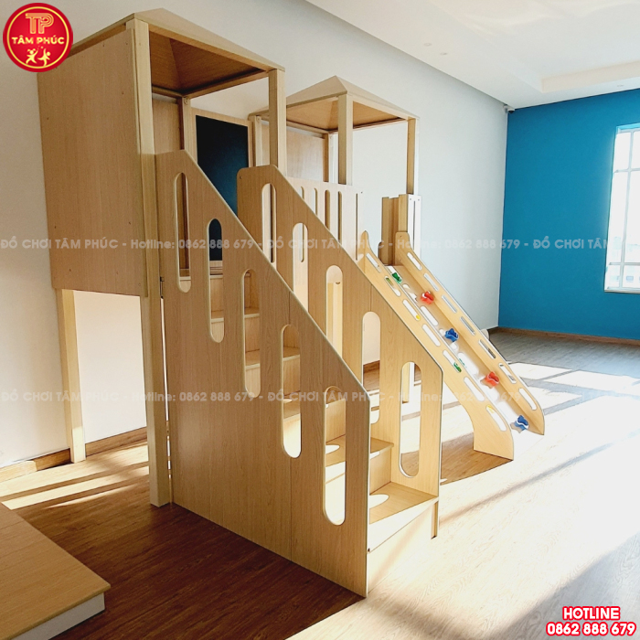 Cầu trượt gỗ liên hoàn trong nhà cho bé mầm non TPG2-008