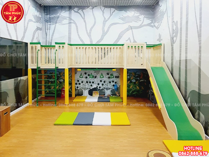 Bộ nhà chơi cầu trượt gỗ cho bé trong nhà đẹp TPG2-009