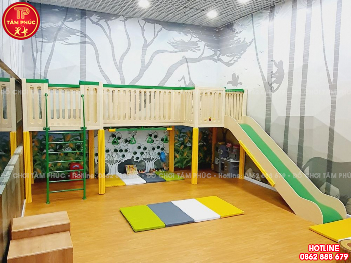 Bộ nhà chơi cầu trượt gỗ cho bé trong nhà đẹp TPG2-009