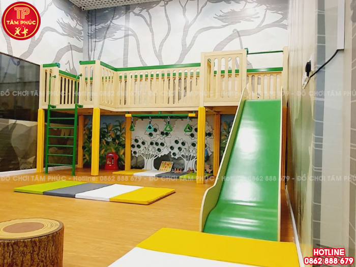 Bộ nhà chơi cầu trượt gỗ cho bé trong nhà đẹp TPG2-009
