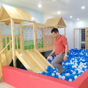 Bộ nhà chơi cầu trượt gỗ 2 khối trong nhà đa năng cho bé TPG2-013