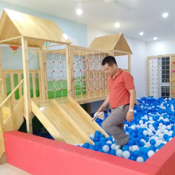 Bộ nhà chơi cầu trượt gỗ 2 khối trong nhà đa năng cho bé TPG2-013