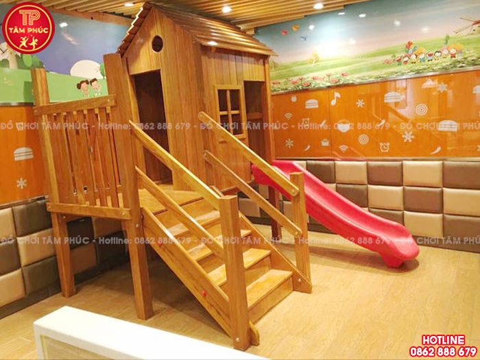 Bộ nhà chơi cầu trượt bằng gỗ cho trẻ em trong nhà đẹp TPG2-015