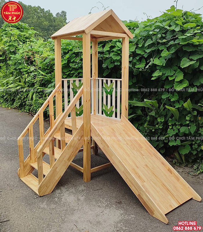 Bộ nhà chơi cầu trượt gỗ trong nhà cho bé 1 khối TPG2-016