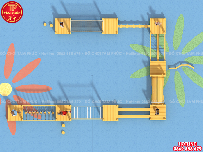 Bộ vận động liên hoàn gỗ ngoài trời chữ U cho bé TPG3-007