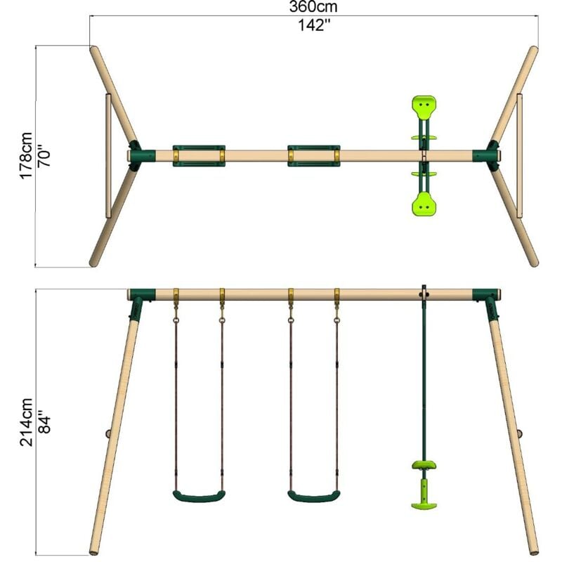 Mẫu xích đu gỗ cho bé 3 ghế 4 chỗ ngồi đẹp TPG4-005