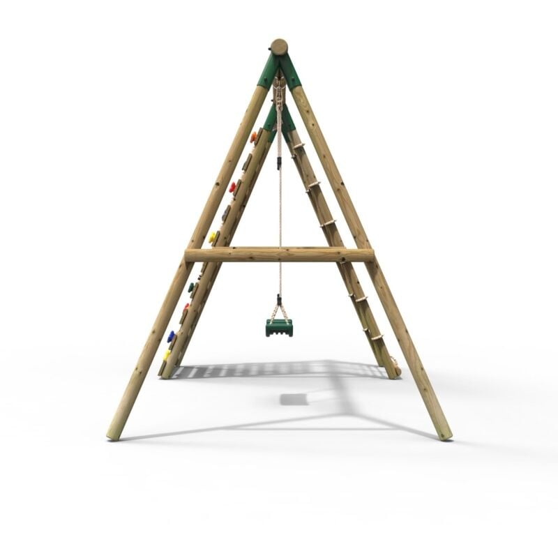 Xích đu gỗ cho bé 1 ghế ngồi kèm vách leo thể chất TPG4-007