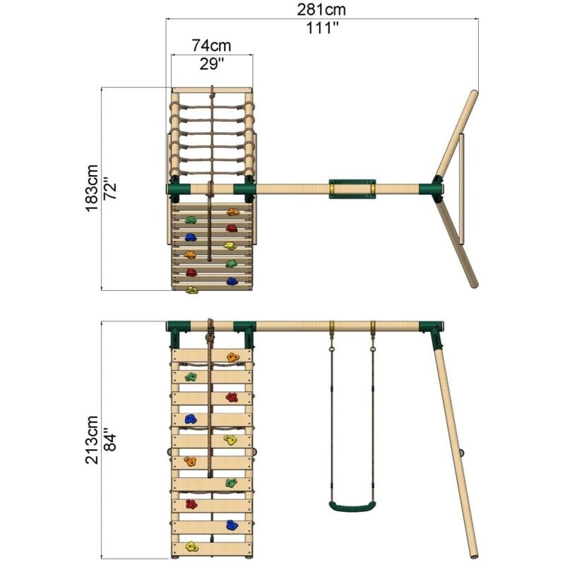 Xích đu gỗ cho bé 1 ghế ngồi kèm vách leo thể chất TPG4-007