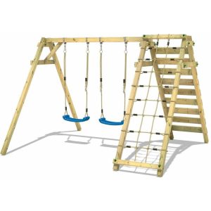 Xích đu gỗ cho bé 2 chỗ ngồi kèm vách leo thể chất TPG4-008